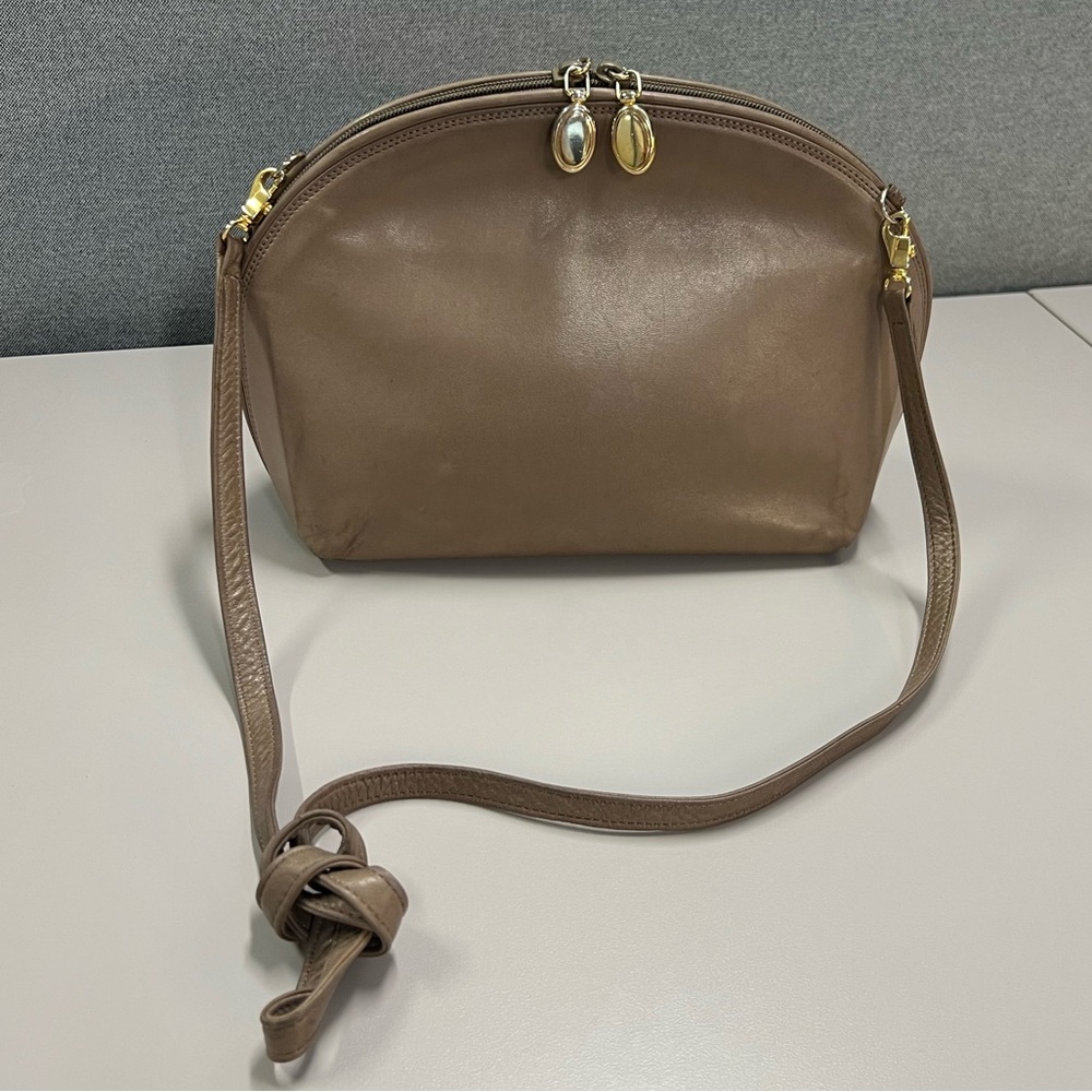 Artbag Vintage Dome Leather Taupe Crossbody Bag Made in Italy - Picture 1 of 16